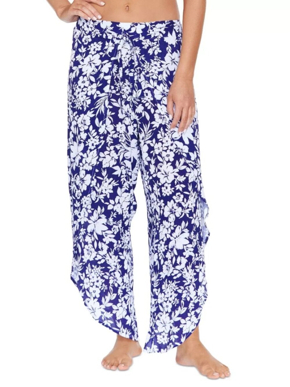 Raisins Blue & White Floral Summer Cover-up Pants Women's Swimsuit Size S NWT